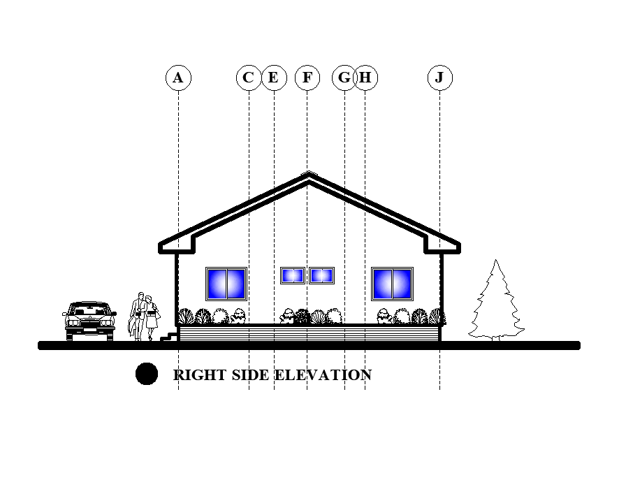 Left side elevation of 19x10m house plan is given in this Autocad drawing file. Download now.