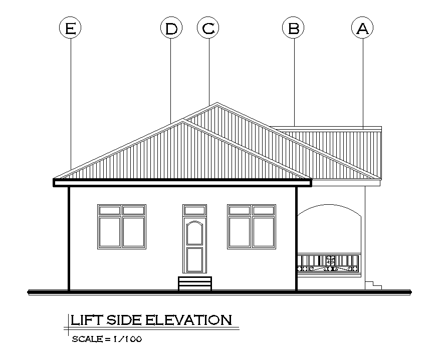 Left side elevation of 20x11m twin house plan is given in this Autocad drawing file. Download now.