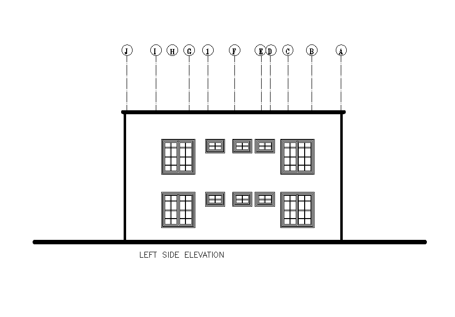 Left side elevation of 24x12m residential plan is given in this Autocad drawing file.