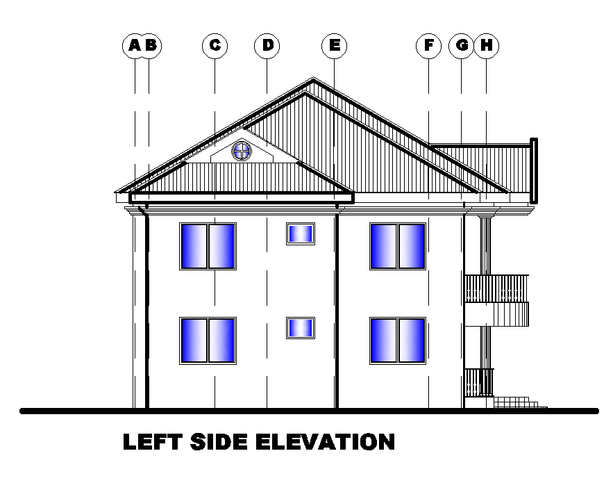 Left side elevation of 25x13m twin house plan is given in this Autocad drawing file. Download now.