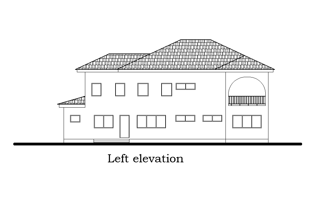 Left side elevation of 25x27m house plan is given in this Autocad drawing file. Download now.