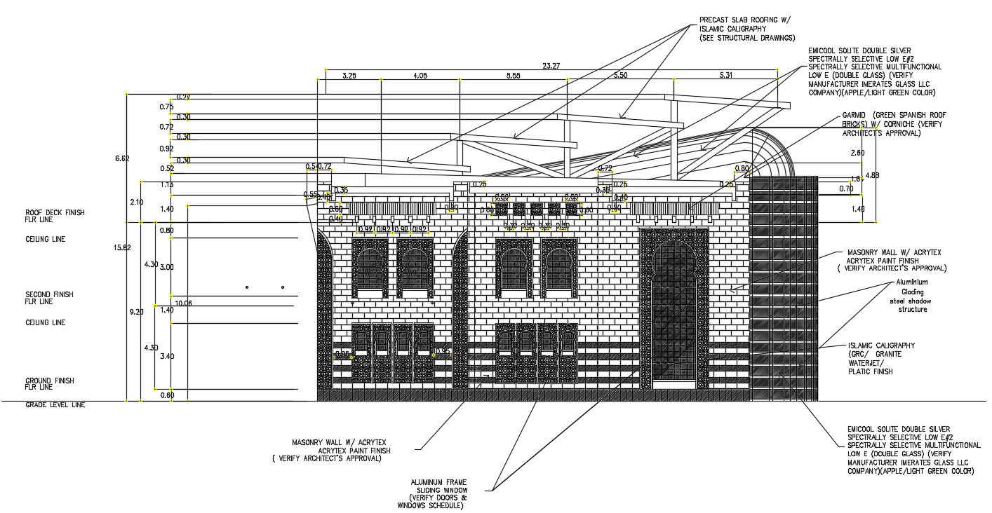 Left side elevation of a mosque detail presented in this drawing. Download this 2d AutoCAD drawing file.