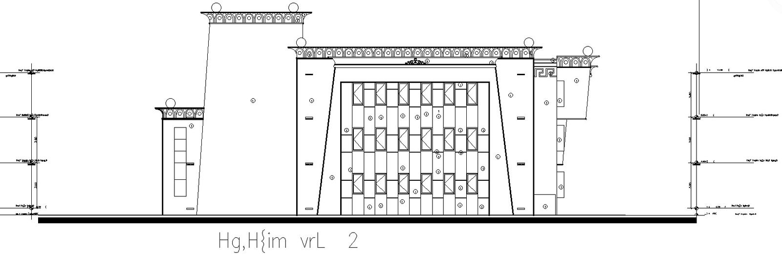 Left side elevation of arts university in detail AutoCAD drawing