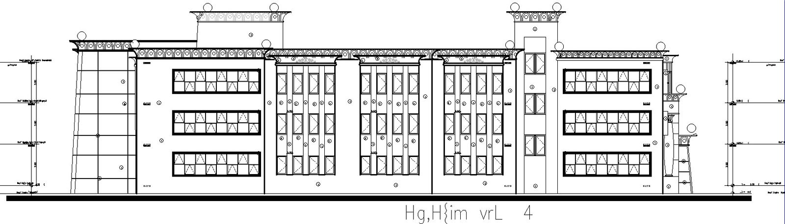 Left side elevation of a university in AutoCAD drawings