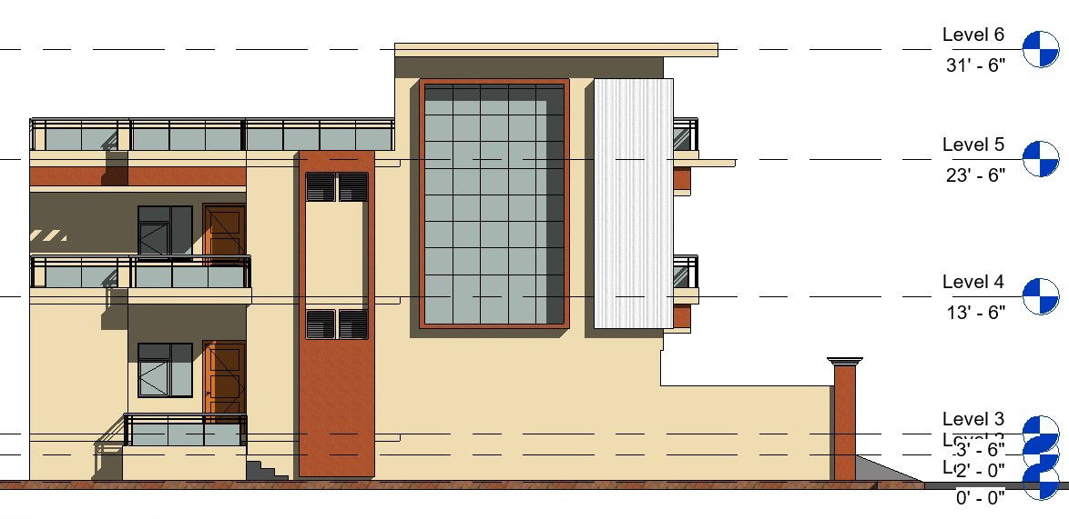 Left side elevation of the bungalow house has given in this Revit file. Download now.