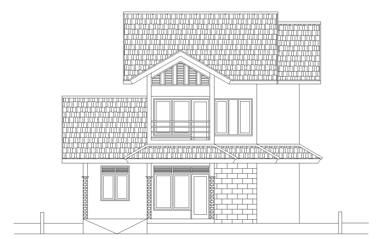 Residential building left facade elevation shown in DWG File