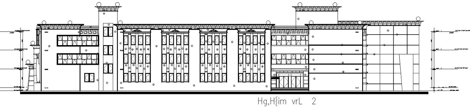 Left side elevation of university in detail AutoCAD drawing