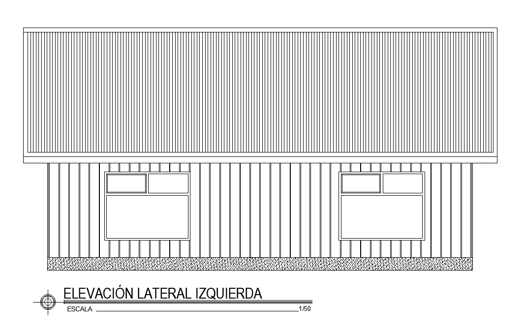 Left side elevation view of 15x10m house building is given in the AutoCAD drawing model.Download now.