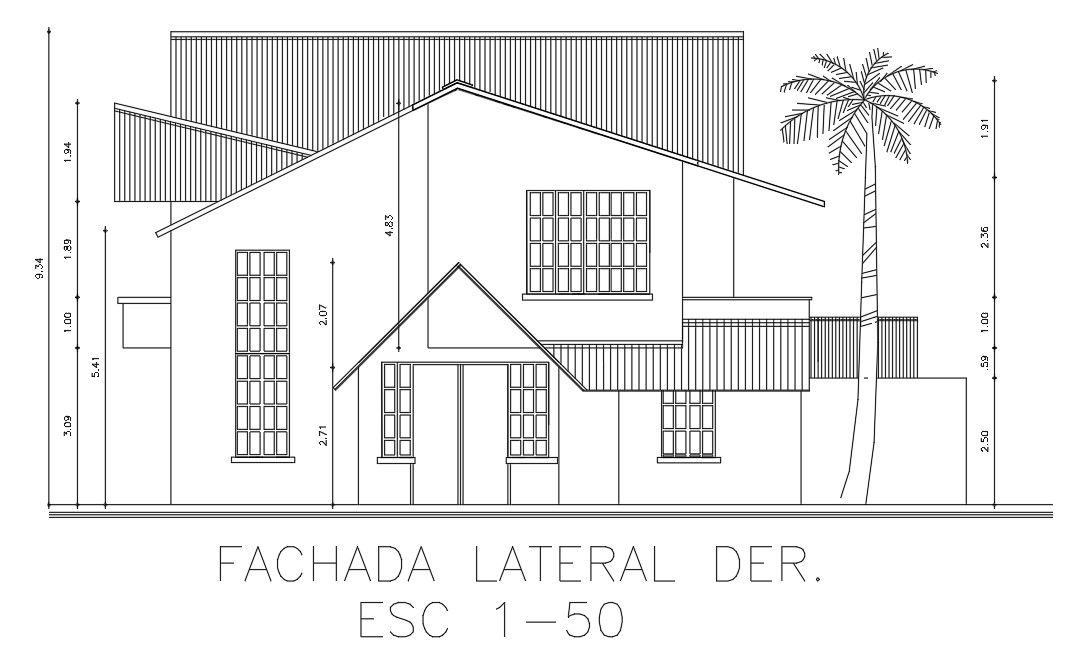 Left side elevation view of 18x15m house building is given in this Autocad drawing file. Download now.