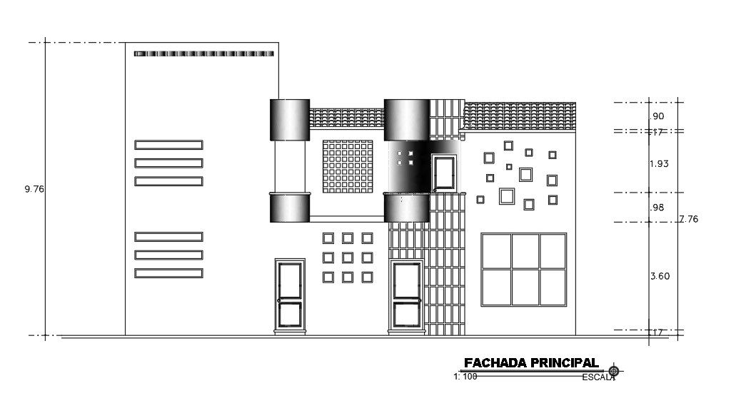 Left side elevation view of 20x15m house building is given in this Autocad drawing file.Download now.