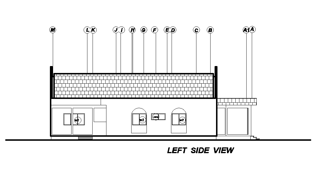 Left side elevation view of 20x22m house plan is given in this Autocad drawing file. Download now.
