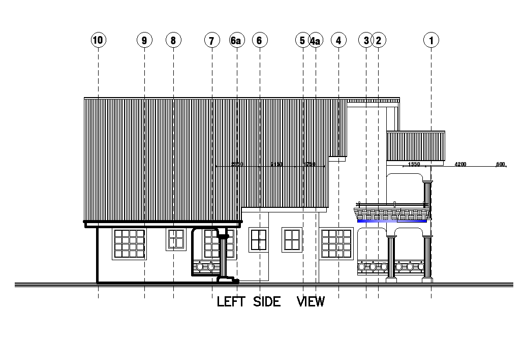 Left side elevation view of 22x20m house plan is given in this Autocad drawing file.Download now.