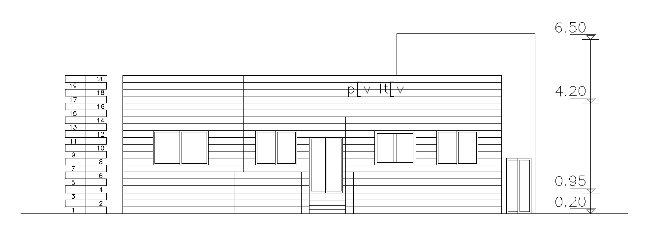 Left side elevation view of 28’x48’ house is given in this AutoCAD drawing model.Download now.
