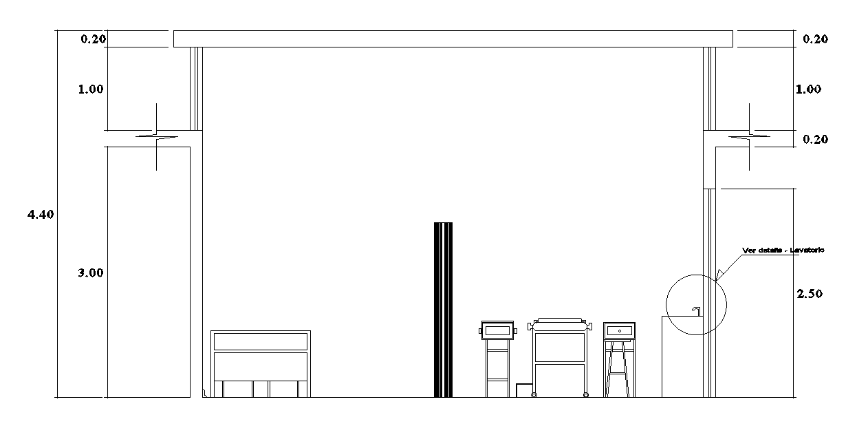 Left side elevation view of 4x6m Laboratory consulting room is given in this AutoCAD model.Download now.
