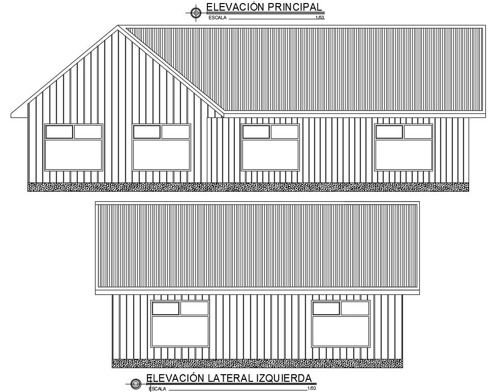 Left side elevation view of 8x6m house building is given in this Autocad drawing file. Download now.