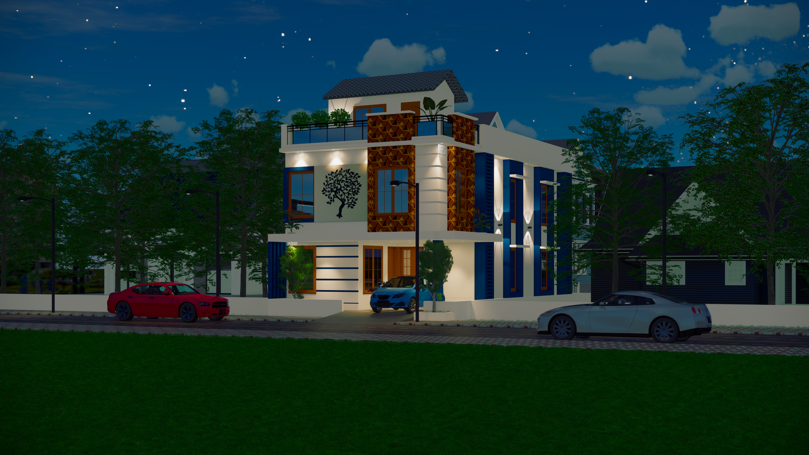 Stunning Left Elevation Design of 3D Villa Bungalow in Revit Format