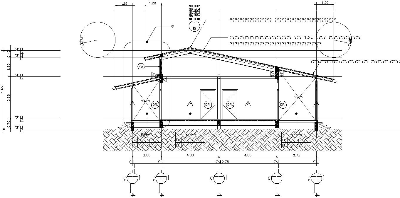 Left side sectional Elevation of a house.