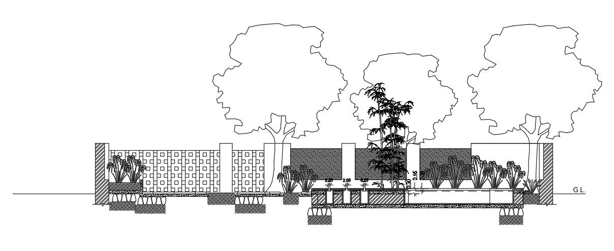 Left side section view of 13x32m beauty spa building is given in this Autocad drawing file.Download now.