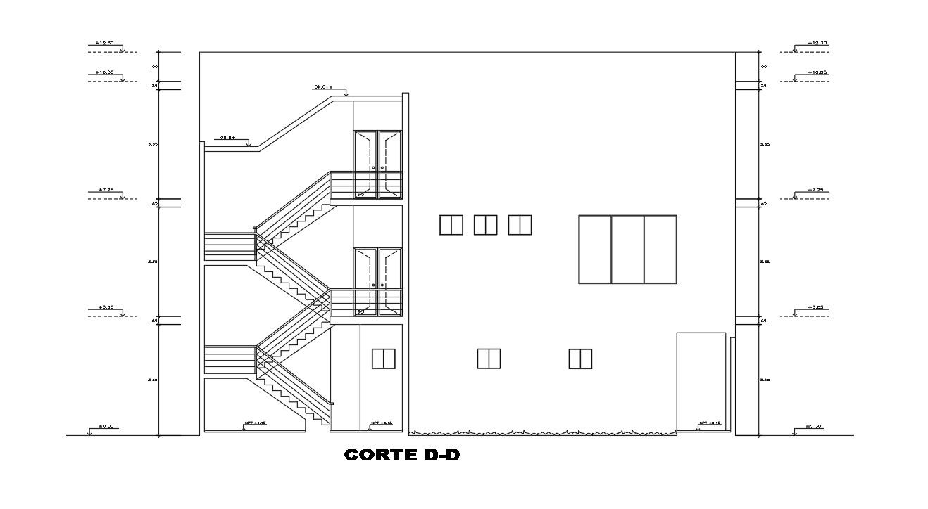 Left side section view of 17x35m bank building is given in this Autocad drawing file. Download now.