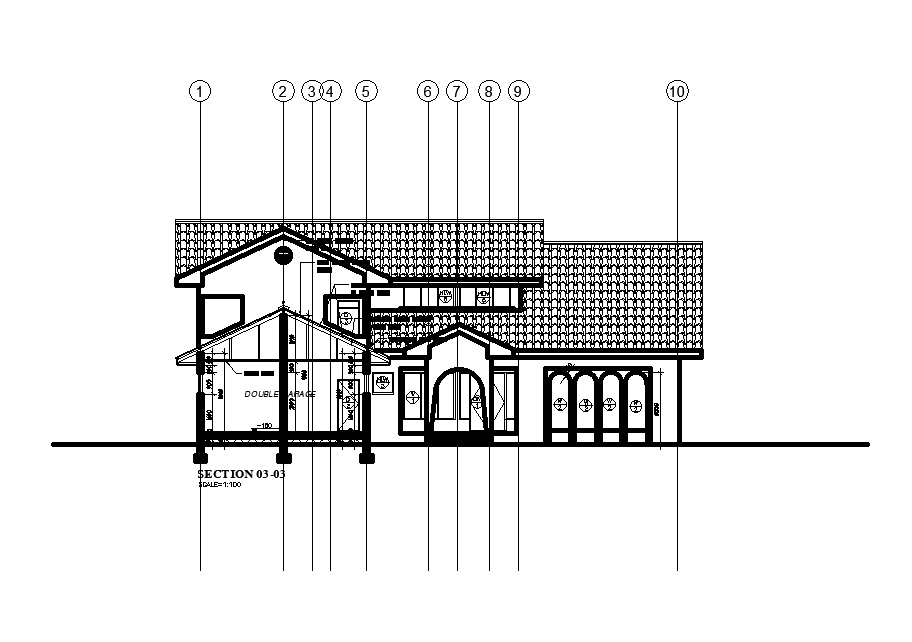 Left side section view of 20x18m house plan is presented in this Autocad 2D drawing file.Download the Autocad drawing file now.