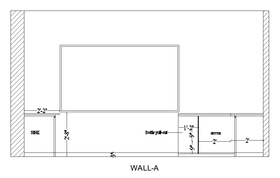 Left side section view of 23’x14’ kitchen is given in this Autocad drawing file.Download the Autocad model.