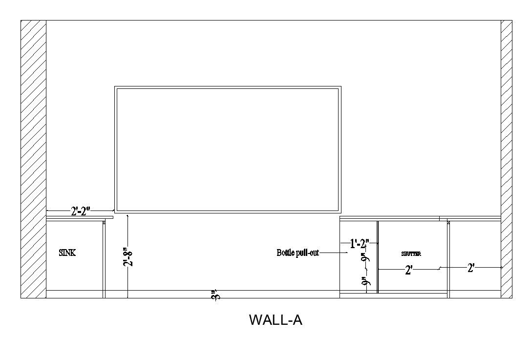 Left side section view of 23’x14’ kitchen room has been given in this Autocad drawing file.Download now.