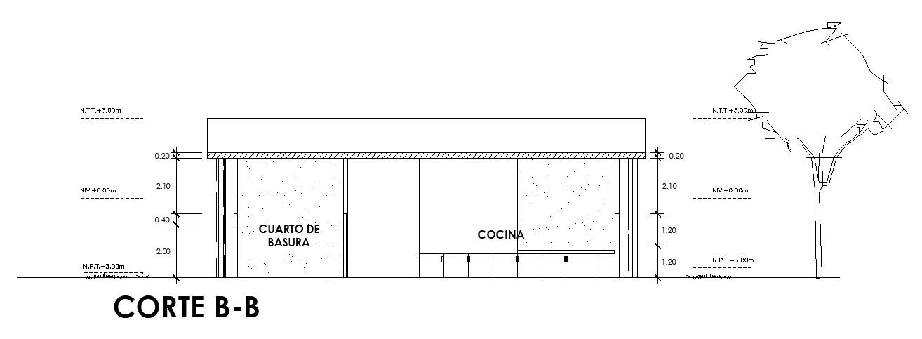 Left side section view of 31x15m restaurant building is given in this AutoCAD model. Download now.