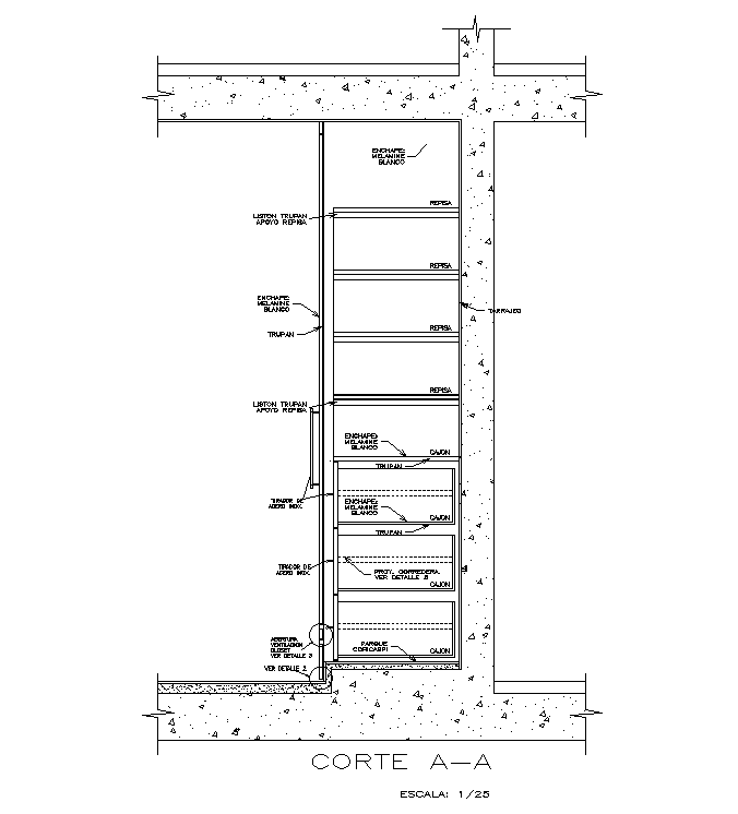 Left side section view of 3x3m toilet building has been given in this Autocad drawing file. Download now.