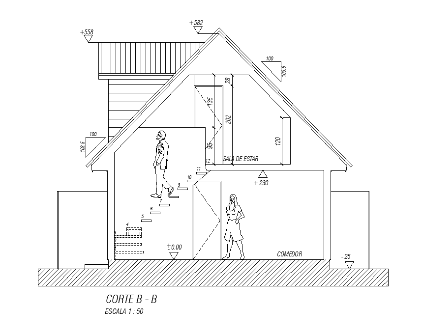Left side section view of 6x9m architecture house plan is given in this Autocad drawing file. Download now.