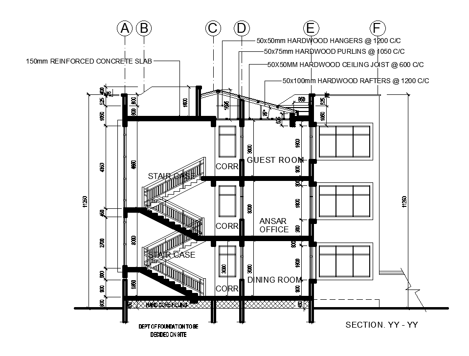 Left side section view of office building is given in this Autocad drawing file. Download now.