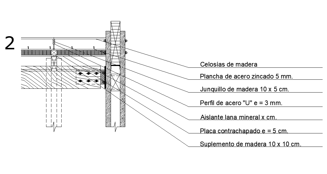 Left side structure section view of galvanized steel profile is given in this Autocad drawing file. Download now.