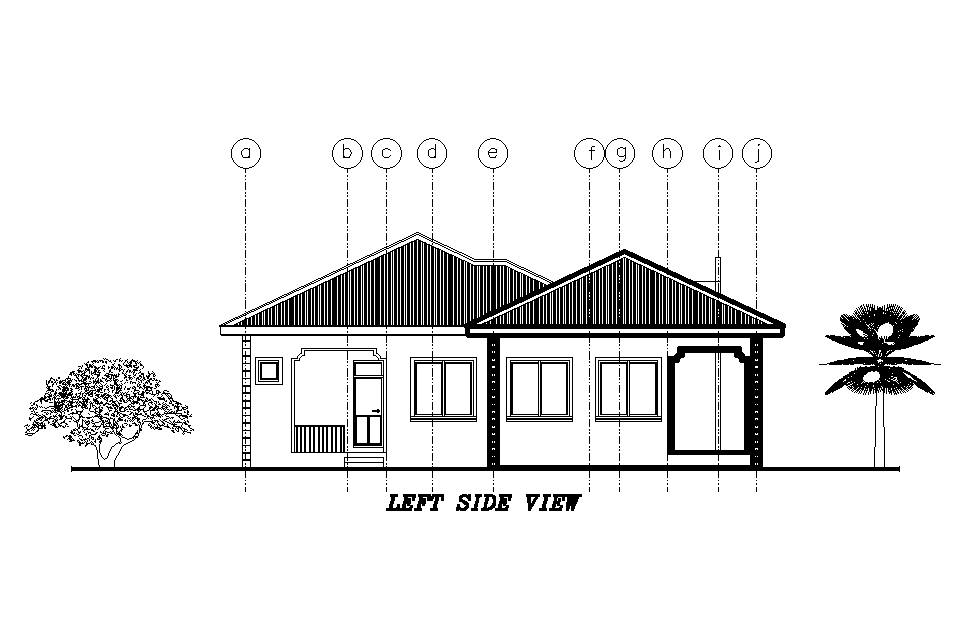 Left side view of 17x16m residential plan is given in this Autocad drawing file. Download now.
