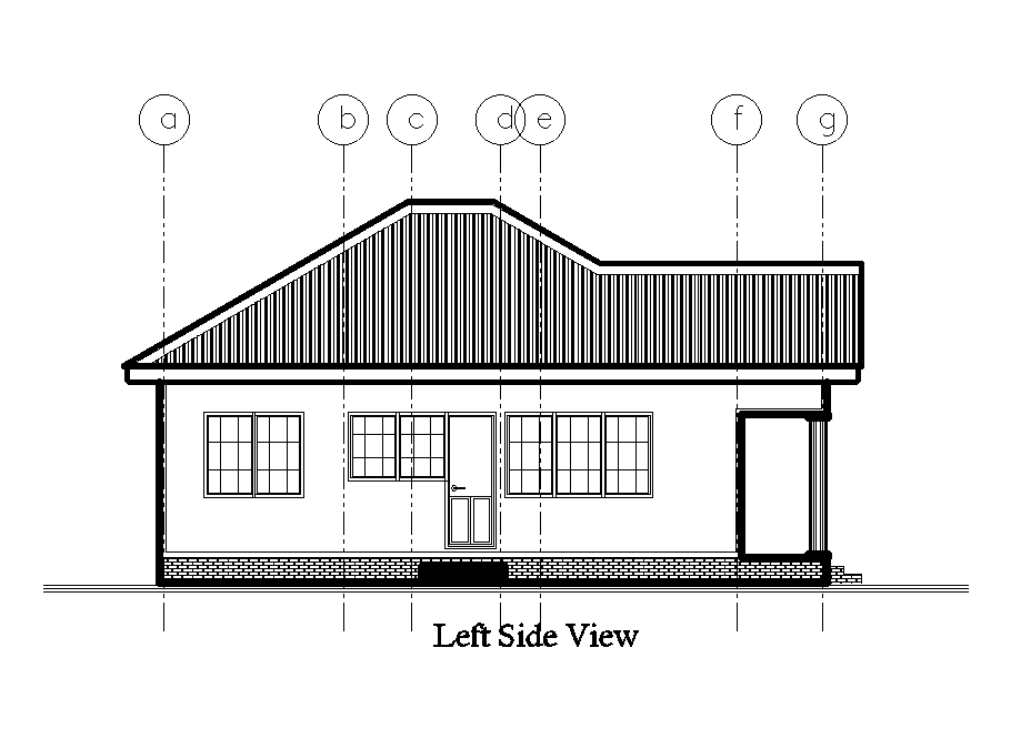Left side view of 8x12m residential house plan is given in this Autocad drawing file. Download now.
