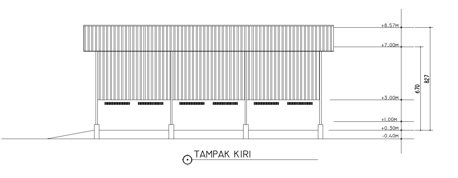 Left side view of the factory in detail AutoCAD 2D drawing, CAD file, dwg file