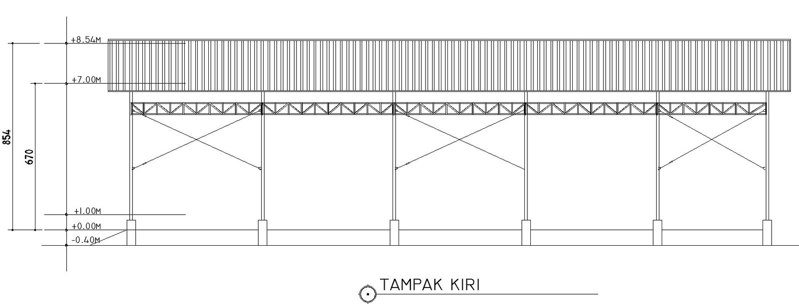 Left side view of the structure in detail AutoCAD 2D drawing, CAD file, dwg file