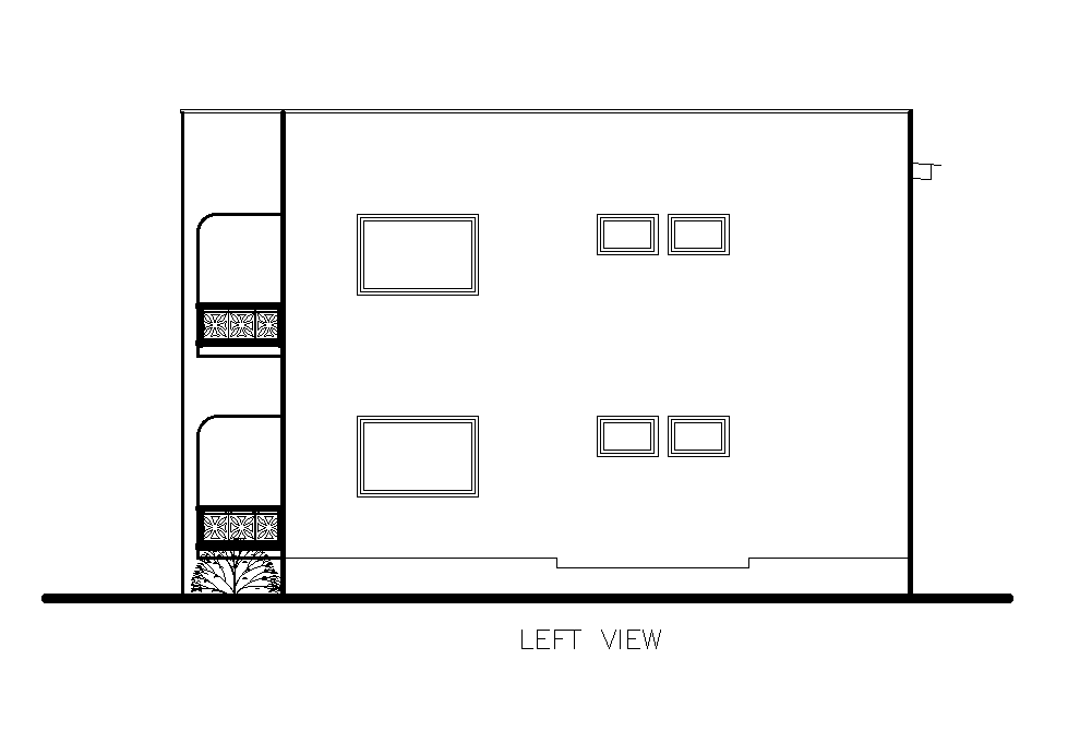 Left view of 17x11m ground floor twin house plan is given in this Autocad drawing file. Download now.