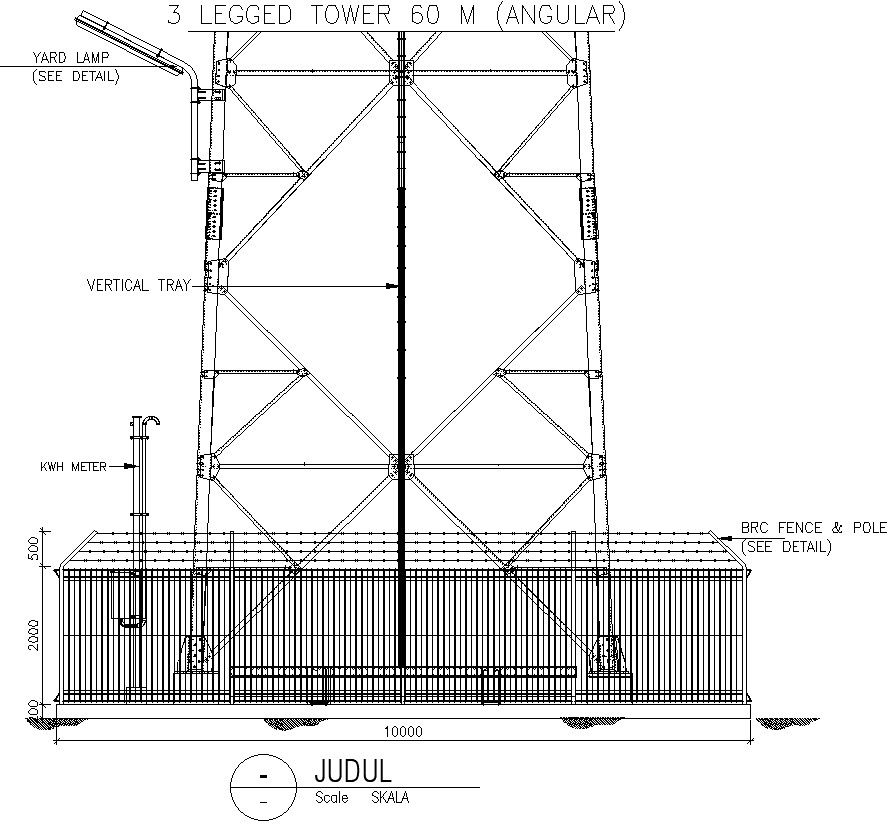 Legged tower left side view details Autocad file , cad drawing , dwg format