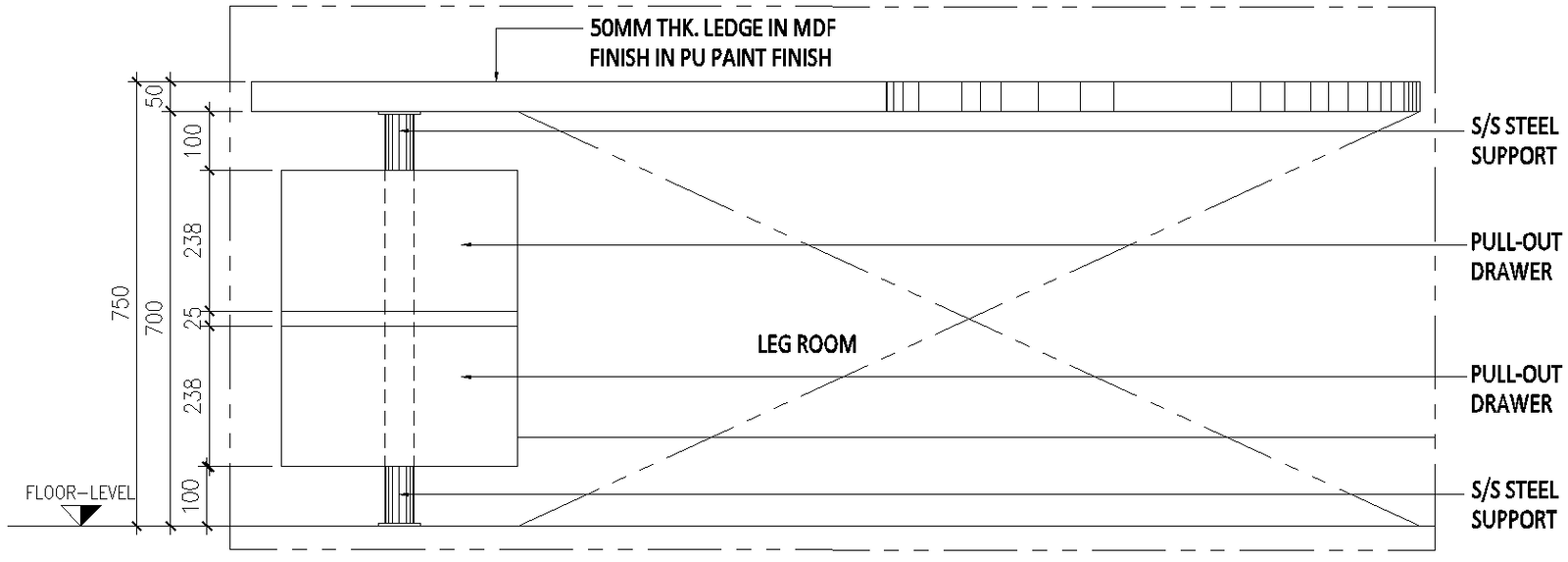 Leg Room for Table Detailed Design in AutoCAD DWG File