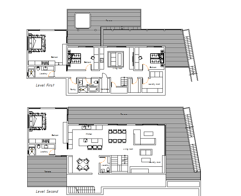 Level 1 and level 2 bungalow layout plan