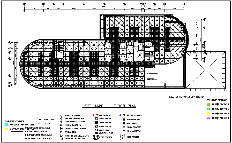 Level M and E floor plan with electrical cable routing dwg file