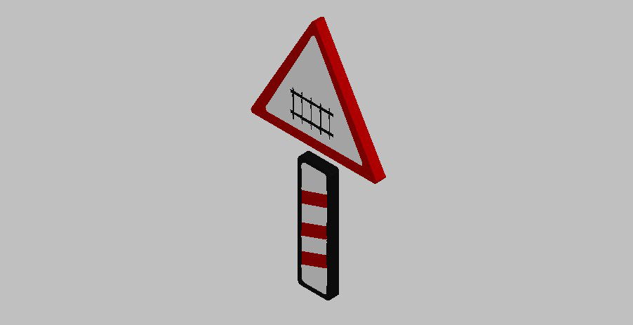 Level crossing 3d road sign block cad drawing details skp file
