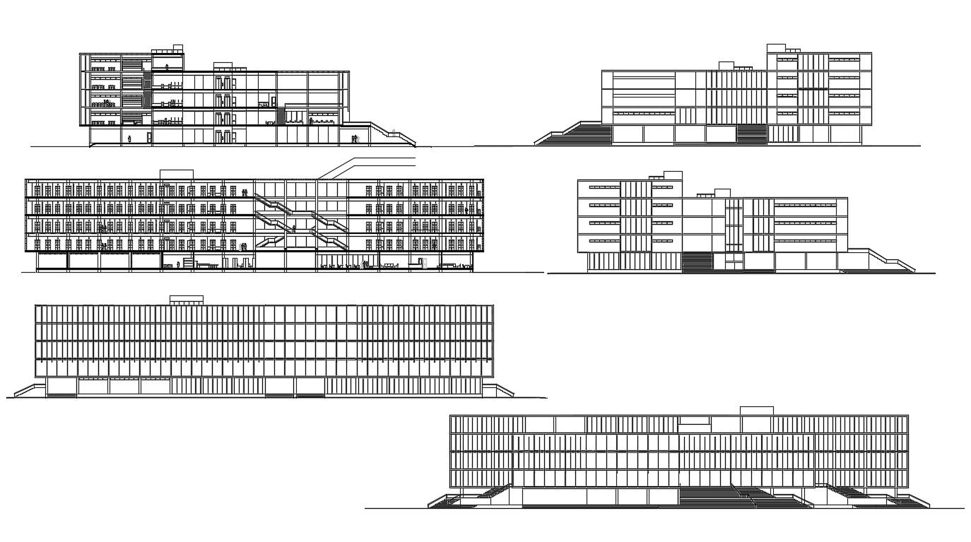 Library Building Elevation CAD Drawing