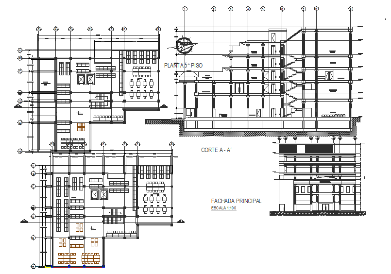 Library Plan, elevation and section detail dwg file
