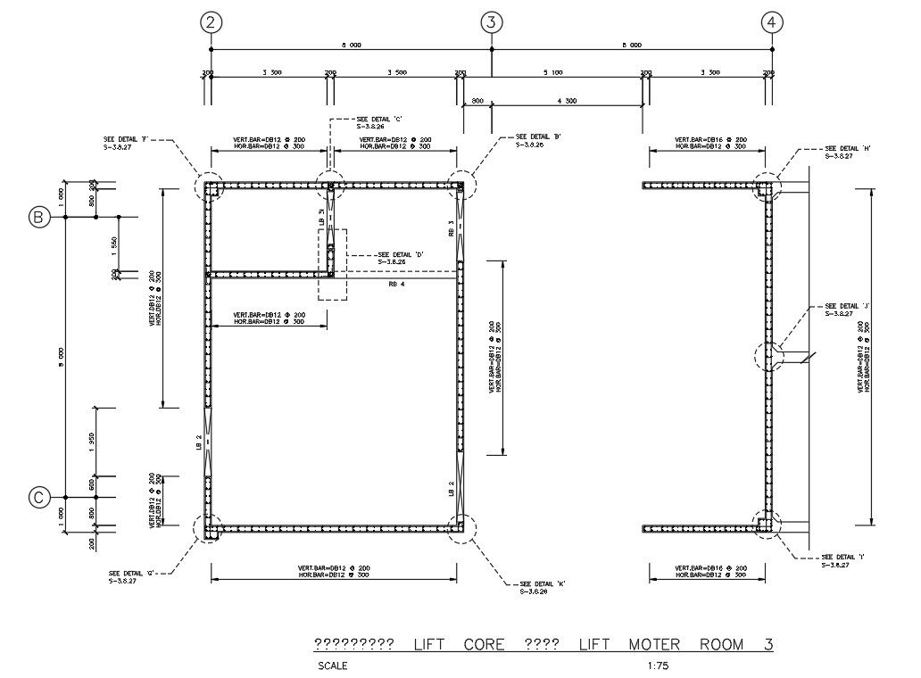Detail CAD Blocks: Lift Core & Motor Room DWG File