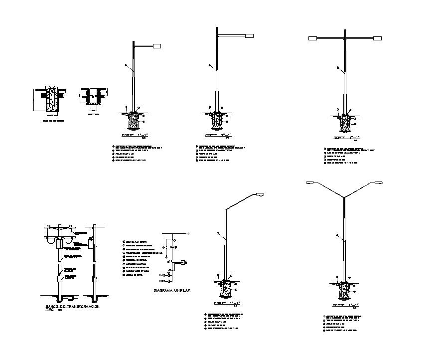 Light pole structure detail 2d view CAD block layout file in autocad format