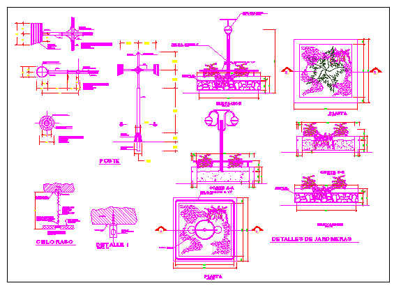 Light poles installation details of city public park dwg file