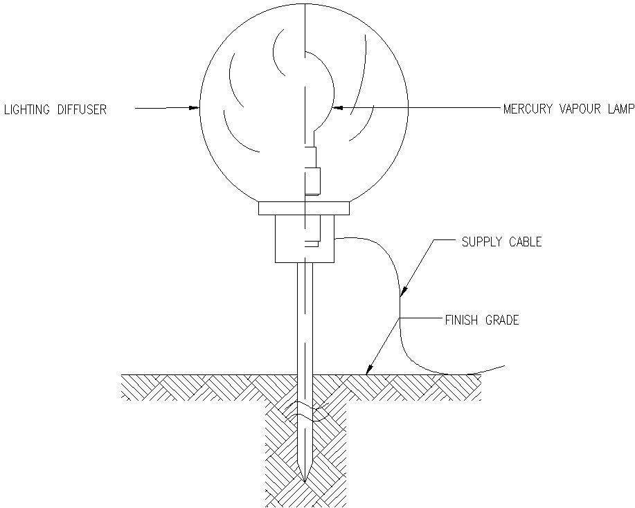 Light diffusor supply cable details in AutoCAD, dwg file.