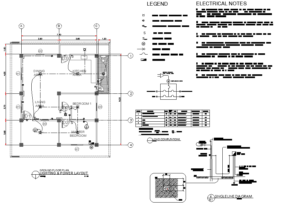 Lighting & power layout detail dwg file