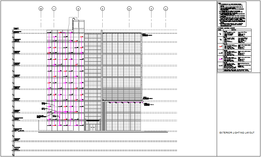 Lighting layout elevation of building with its legend dwg file