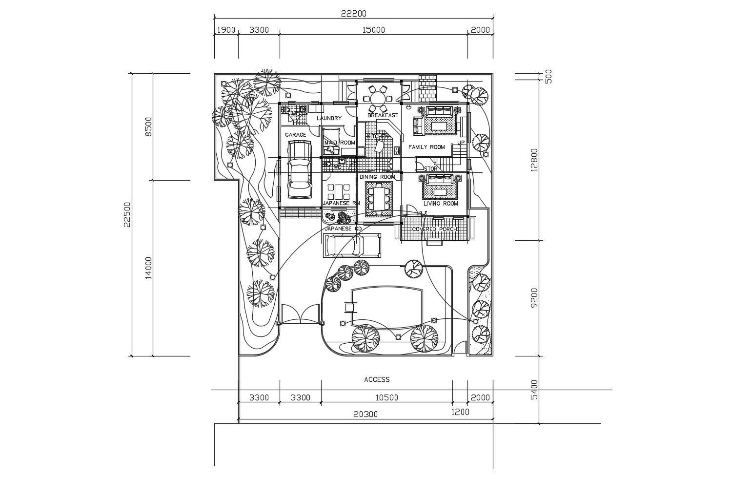 Lighting layout plan of house 22.200mtr x 22.500mtr with detail dimension in dwg file
